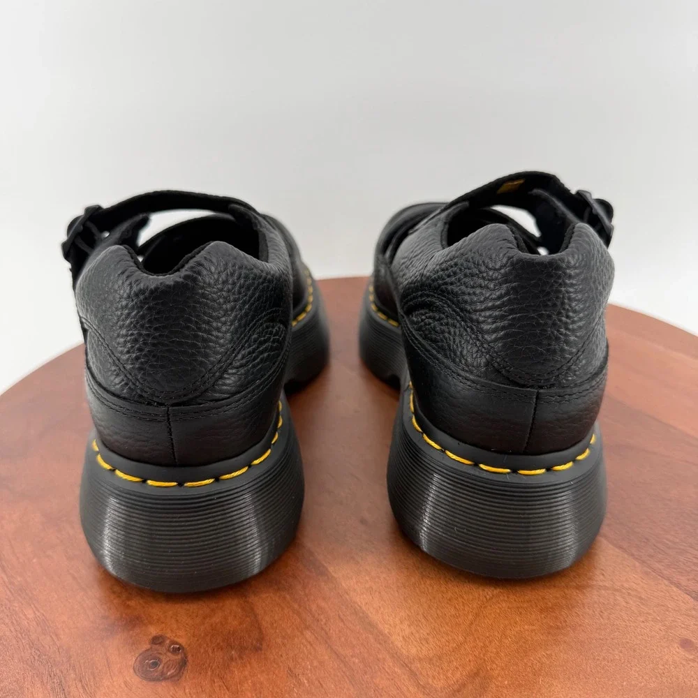 Dr. Martens Buzz MJ Black Milled Nappa Leather Platform Chunky Mary Jane Women 9